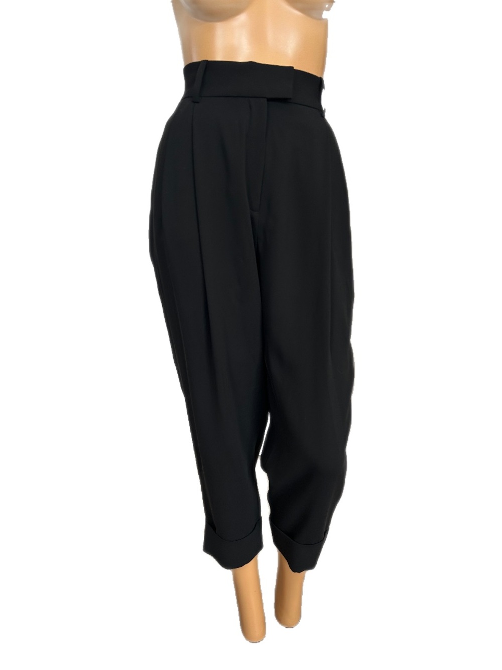COS Black High-Waist Cropped Pleated Tapered Pants